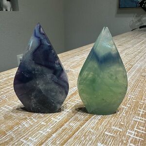Set of Two Teardrop Fluorite Crystal Sculpture Freeforms